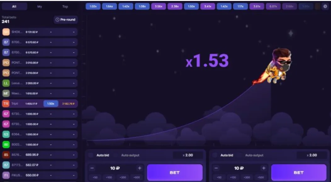 Aprende a jugar Lucky Jet pantalla de juego